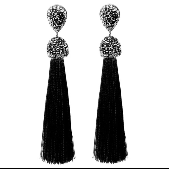 NWT Tassel Earrings Thread Long Dangle Drop Earrings Party Gigt black red white - Picture 7 of 10